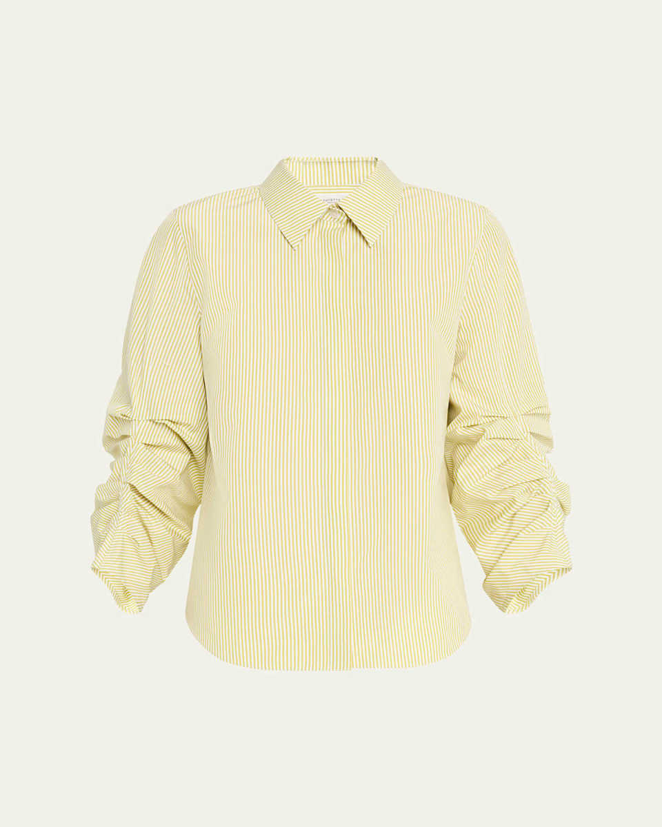 Ruched-Sleeve Button-Down Shirt